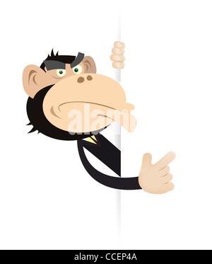 Illustration d'un cartoon monkey businessman showing a blank sign Banque D'Images