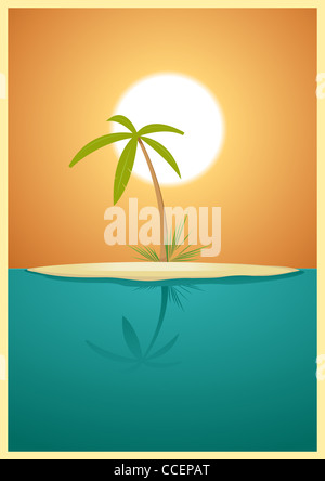 Illustration d'une simple île tropicale paradisiaque conçu pour vos vacances Banque D'Images