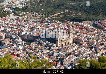 Vue de la ville de Jaén, Andalousie, Espagne du château de Santa Catalina Banque D'Images