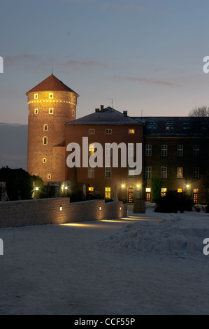 À Wawel la nuit en hiver. Banque D'Images