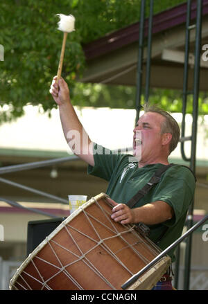 Warren Casey de la bande de méchants Tinkers joue au cours de la 139e réunion annuelle de Scottish Highland Games et tenue à l'Alameda County Fairgrounds à Pleasanton, Californie, le samedi, 4 septembre 2004. Le groupe de rock celtique est l'un des nombreux qui fonctionnent sur deux étapes au Scottish Highland Gat Banque D'Images