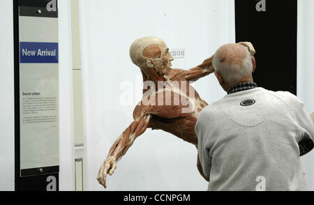 Nov 22, 2004 ; Los Angeles, CA, USA ; les visiteurs prendre un bon regard à la dernière plastination anatomiques ajoutée à l'exposition Le Monde du corps Exposition au California Science Center aujourd'hui lundi 22 2004. Cette nouvelle génération d'plastinates sera présenté à un public composé de Le Monde du corps Banque D'Images