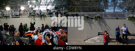 Avril 30, 2011 - Londres, Angleterre, Royaume-Uni - La plate-forme des médias et sympathisants face à l'entrée de l'abbaye de Westminster le 28 avril et le même lieu le 30 avril 2011. Des endroits clés des événements du 29 avril le mariage du prince William et Kate Middleton avant et après, Londo Banque D'Images