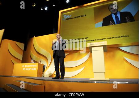 19 septembre 2011 - Birmingham, England, UK - le ministre de l'emploi, ED Davey s'adressant aux délégués lors de la Conférence des démocrates libéraux à la CPI. (Crédit Image : © Mark Makela/ZUMAPRESS.com) Banque D'Images