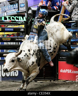 Professional Bull Riders' Top 10 Bull Riders concurrencer dans l'OBTENTEUR Construit Ford Tough Road à Las Vegas à Times Square New York City, USA - 15.10.10 Banque D'Images