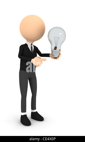 Personne 3d avec ampoule sur blanc. computer generated image Banque D'Images