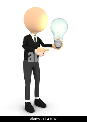 Personne 3d avec ampoule sur blanc. computer generated image Banque D'Images