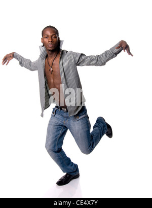 Danseuse contemporaine - instructeur du breakdance sur fond blanc Banque D'Images