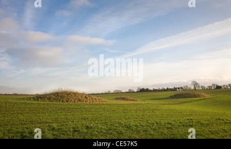 Trois de bronze age barrows tertres ou tumulus près de Tynings ferme sur la Mendips dans Somerset UK Banque D'Images