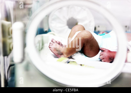Bébé nouveau-né à l'intérieur incubator Banque D'Images