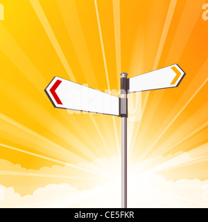 Panneaux de destination vide - Deux signes clairs sur fond jaune soleil Banque D'Images