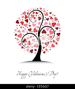 Arrière-plan de valentines avec arbre et coeurs Banque D'Images