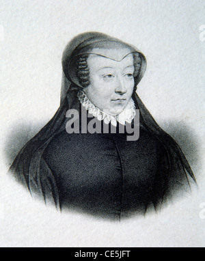 Catherine de Médicis (1519-1589) noble et reine Consort de France (1547-1559) Portrait. Illustration ancienne ou gravure Banque D'Images
