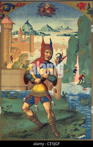 Cour médiévale Jester, Joker, Fool ou Comic (15) France. Illustration ancienne ou gravure Banque D'Images