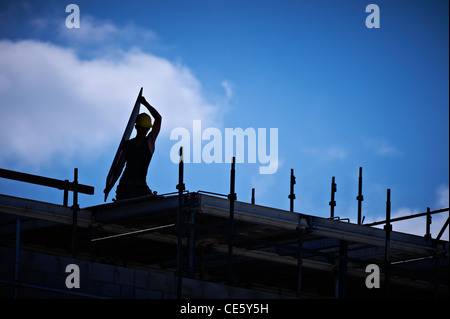 Travailleur de la construction sur chantier Banque D'Images