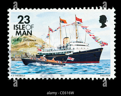 Timbre-poste de l'île de l'homme représentant le navire Britannia. Banque D'Images