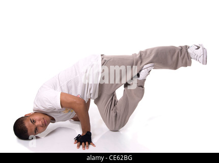 Danseuse contemporaine - instructeur du breakdance sur fond blanc Banque D'Images