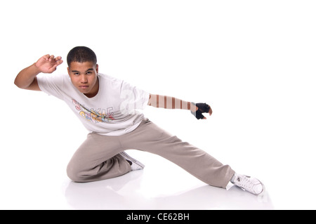 Danseuse contemporaine - instructeur du breakdance sur fond blanc Banque D'Images