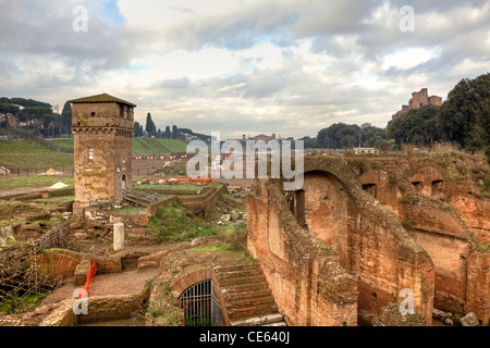Les excavations de la tribune sud du Circus Maximus de Rome, Latium, Italie Banque D'Images