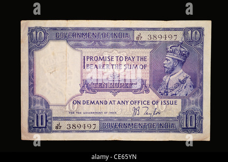Note de la banque de l'Inde britannique ; 10 roupies/George Banque D'Images