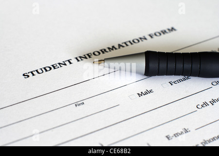 Formulaire d'information de l'élève Banque D'Images