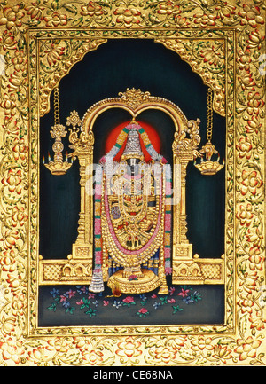 Dieu Tirupati Balaji haletant en miniature sur papier avec gaufrage or - bdr 68437 Banque D'Images