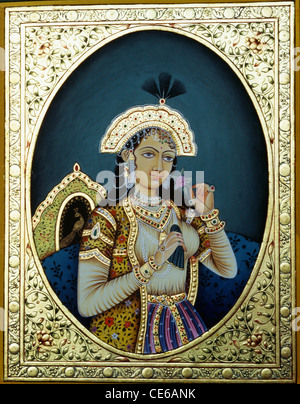 La princesse Mumtaz Mahal moghol peinture miniature sur papier en or golden frame border mont Banque D'Images