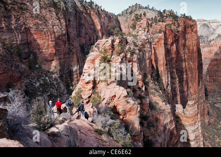 Angels Landing Trail, Virgin River Canyon, Zion National Park, Utah. Banque D'Images