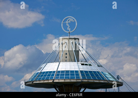 Signer avec logo de la Hannover Messe, plus grande foire industrielle, Basse-Saxe, Allemagne Banque D'Images