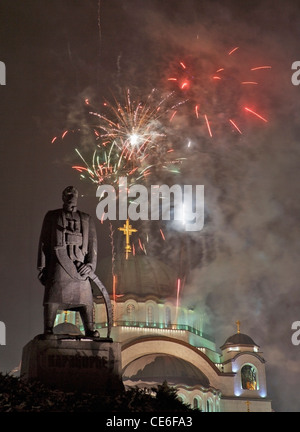 Vracar, Belgrade, l'église orthodoxe Saint Sava de Serbie. Petar monument Maison Karađorđević Banque D'Images