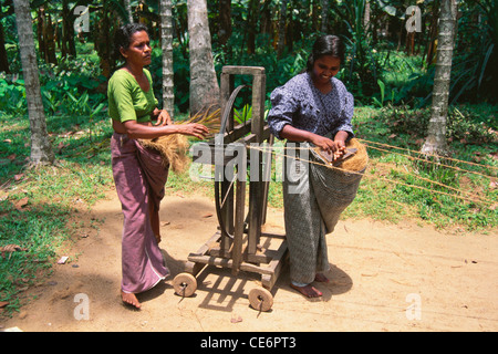 Les femmes indiennes en cordes de coco du Kerala ; Inde ; Banque D'Images