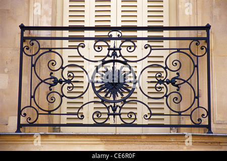 Balcon en fer forgé décoratif grill ; Paris ; France Banque D'Images