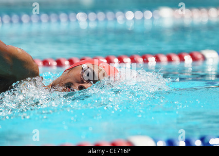 Young Man swimming in Pool Banque D'Images