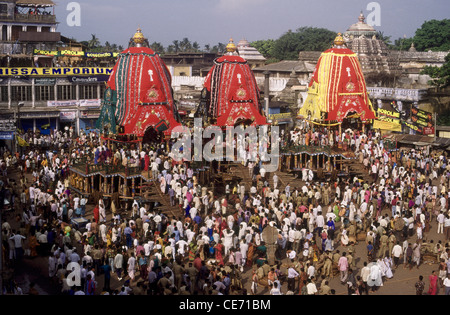 Rath Yatra foule pour Rathyatra festival ; voiture ; puri Orissa en Inde ; Banque D'Images
