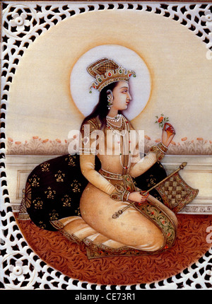 BDR 84440 : Peinture Miniature sur ivoire de la princesse Mumtaz Mahal épouse de l'empereur Moghol Shah Jahan Banque D'Images