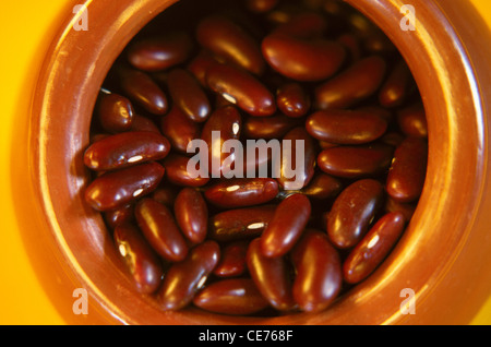 84758 : NVM ; céréales ; haricots Red Kidney Rajma pot en terre dans l'angle supérieur Banque D'Images