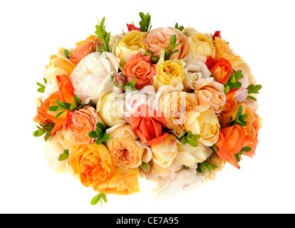 Magnifique bouquet de roses multicolores ornementales isolated on white Banque D'Images