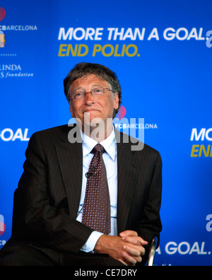 Bill Gates lors d'une conférence de presse pour annoncer de la Fondation Bill et Melinda Gates et le FC Barcelone d'efforts pour contribuer à l'éradication de la polio. Banque D'Images