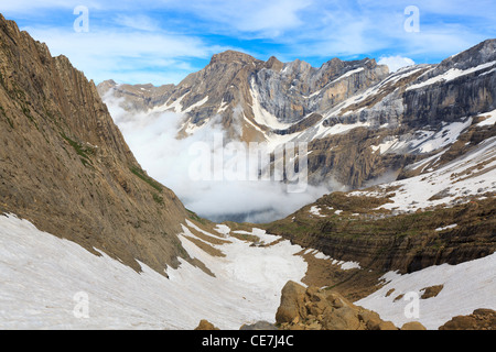 Marbore Peak et pics de la Cascade du Refuge des Sarradets. Cirque de Gavarnie. Parc National des Pyrénées. La France. Banque D'Images