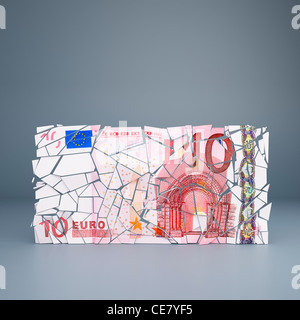 10 Euro note effondrement - représentant la dislocation de l'Union européenne monnaie unique / défaut de pays de la zone euro Banque D'Images