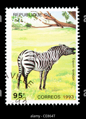 Timbre-poste de la République populaire du Congo représentant un zèbre (Equus quagga). Banque D'Images