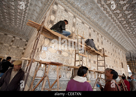 Le Jai Mandir, dans le Diwan-i-Khas (Hall d'Audience publique), à l'intérieur de l'Amber Fort, Jaipur, Inde. Banque D'Images