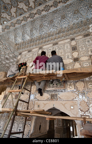 Le Jai Mandir, dans le Diwan-i-Khas (Hall d'Audience publique), à l'intérieur de l'Amber Fort, Jaipur, Inde. Banque D'Images