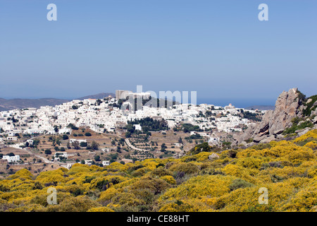 Patmos : vue sur Chora et monastère de Saint John Banque D'Images