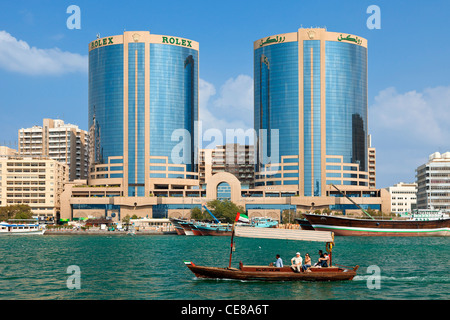 La crique de Dubaï à la section de la ville de Dubaï Deira, Dubaï, Banque D'Images