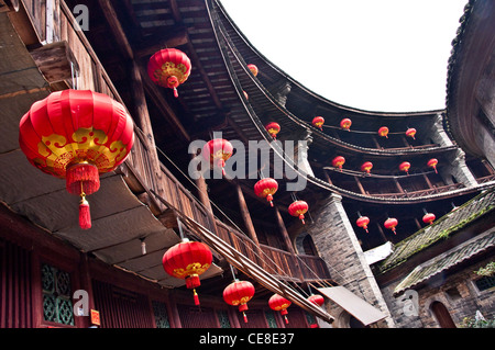 À l'intérieur d'un tu-lou - village - maison Hukeng Hakka pays près de Xiamen, dans la province de Fujian (Chine) Banque D'Images