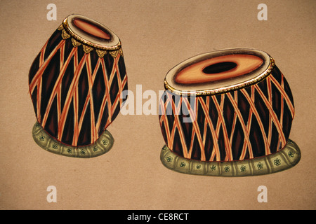 Batterie à percussion membranophone indienne , Tabla , peinture miniature sur papier , instrument de musique classique indienne , rajasthan , inde , asie Banque D'Images