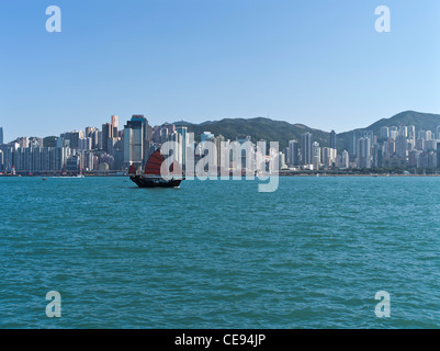 dh VICTORIA HARBOUR HONG KONG Duk Ling touriste Red voile junk boat île bâtiments front de mer voiles port navire Banque D'Images