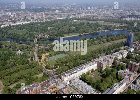 Vue aérienne de Hyde Park à Londres, Royaume-Uni prise de la route aérienne South Carriage Banque D'Images