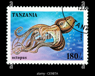 Timbre de Tanzanie représentant un poulpe. Banque D'Images